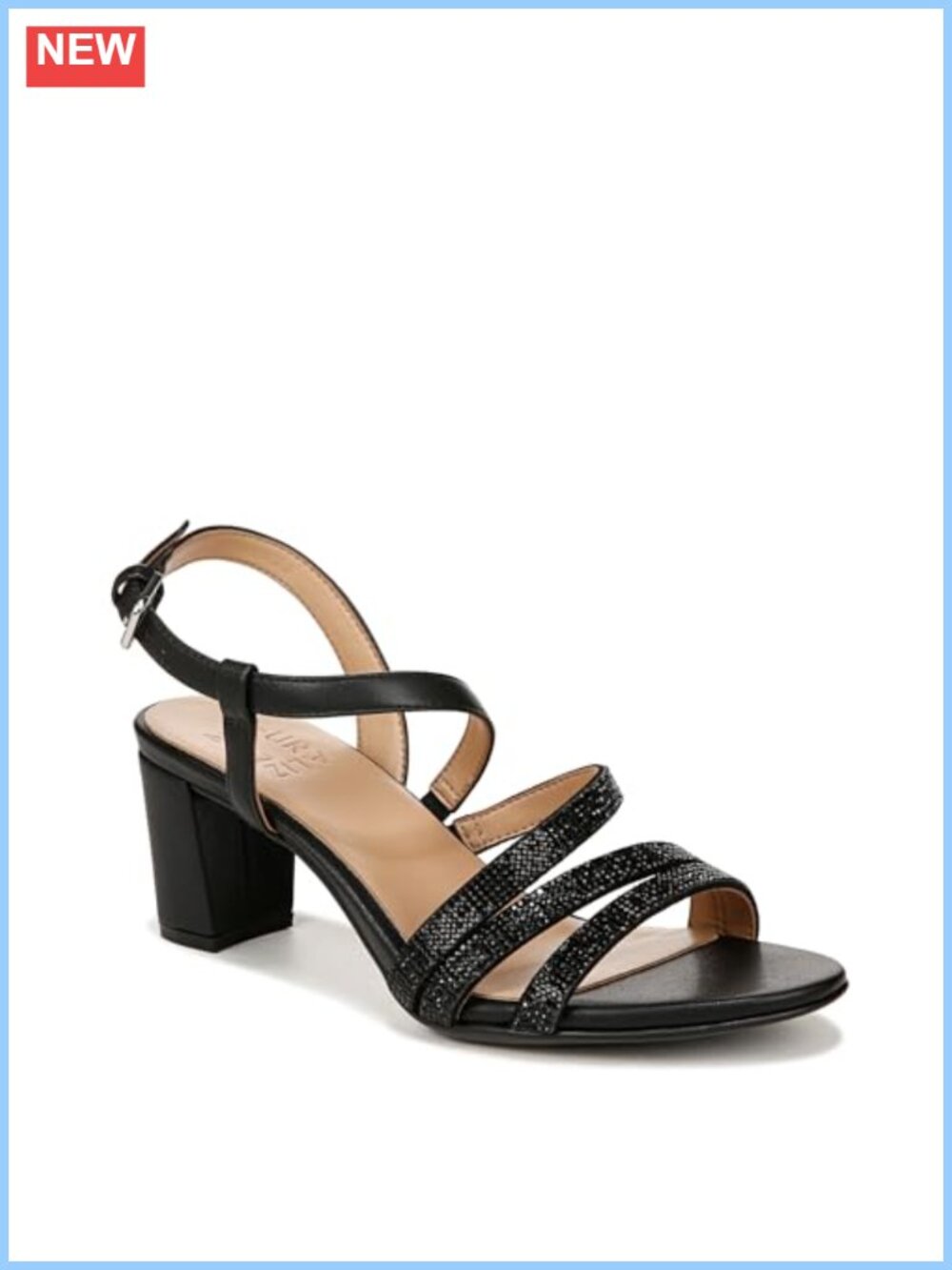 Strappy Block Heel Dress Sandals with Rhinestones Adjustable Buckle
